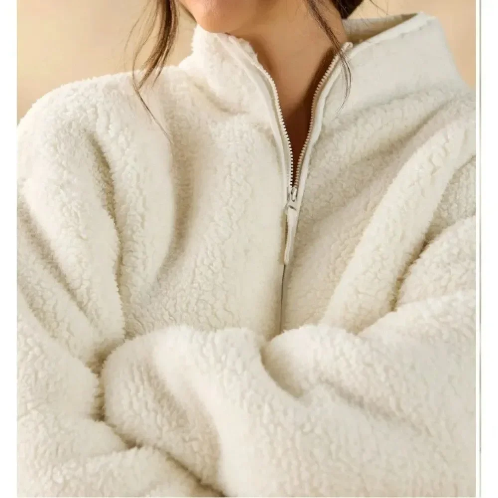 Sundance Heidi Sherpa Half Zip Pullover sz S Cozy Vanilla Cream Teddy‎ Coat BOHO